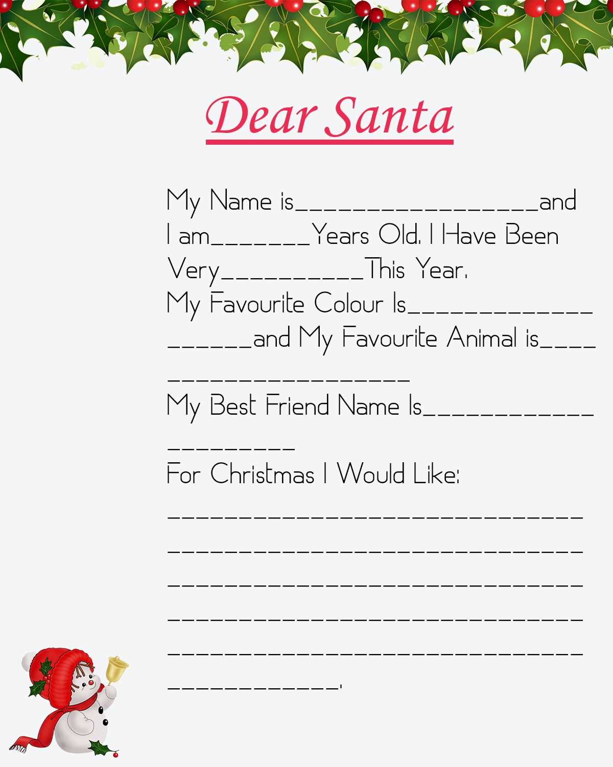 blank father christmas letter template