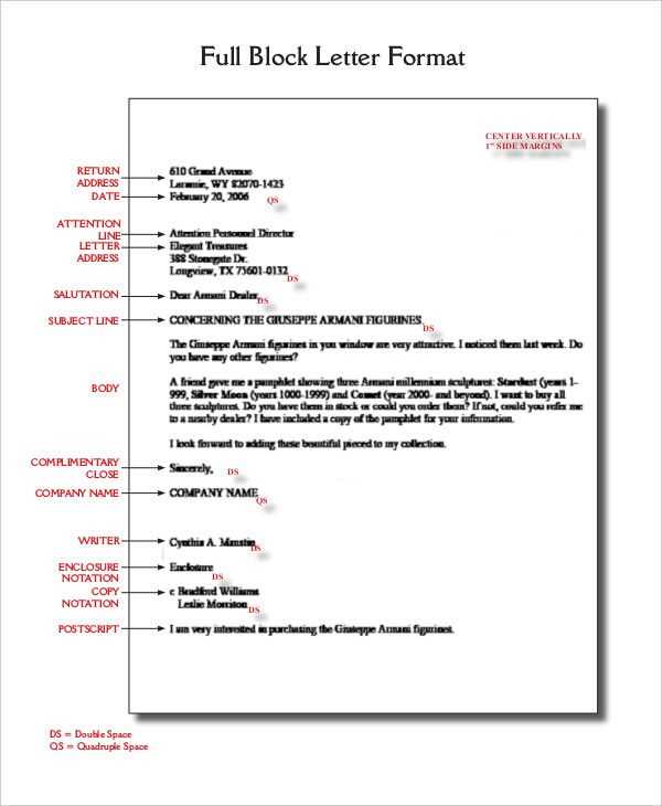 block style business letter format template