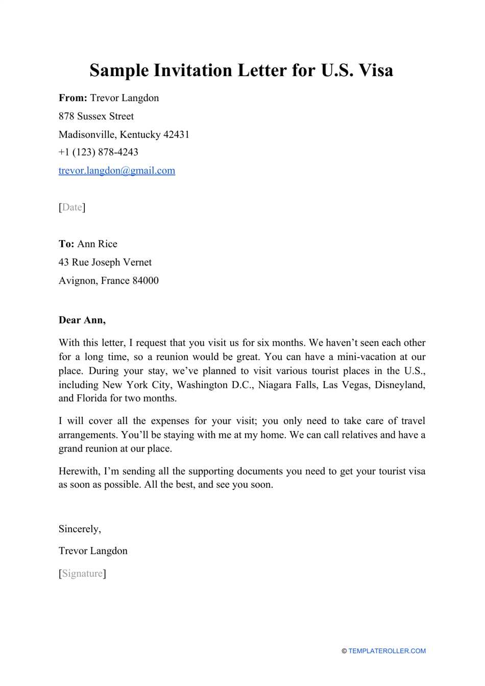 brazil visa invitation letter template