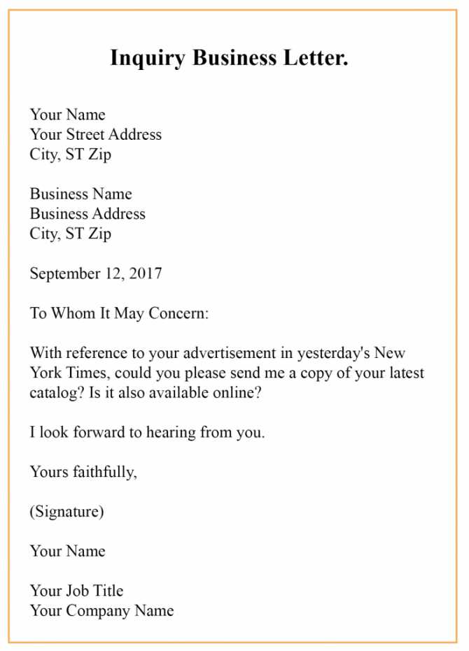 business inquiry letter template