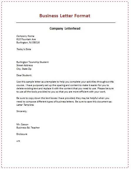 business letter template spacing