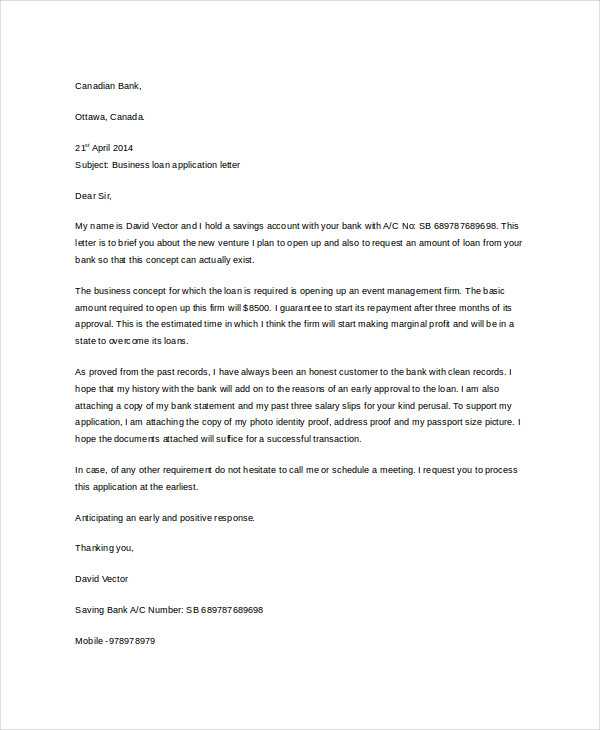 business loan letter template