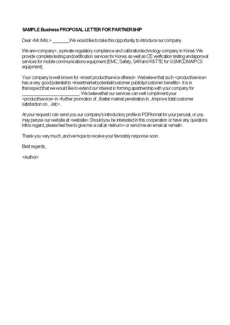 business partnership proposal letter template