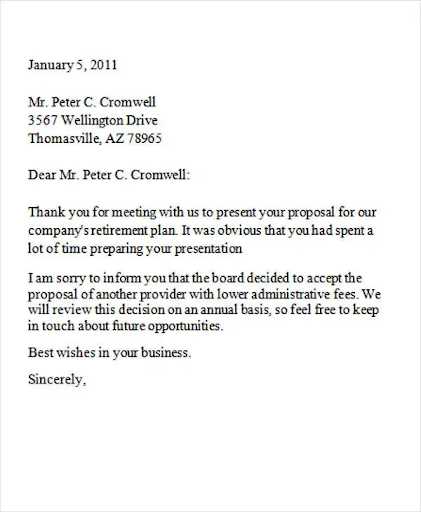 business proposal rejection letter template