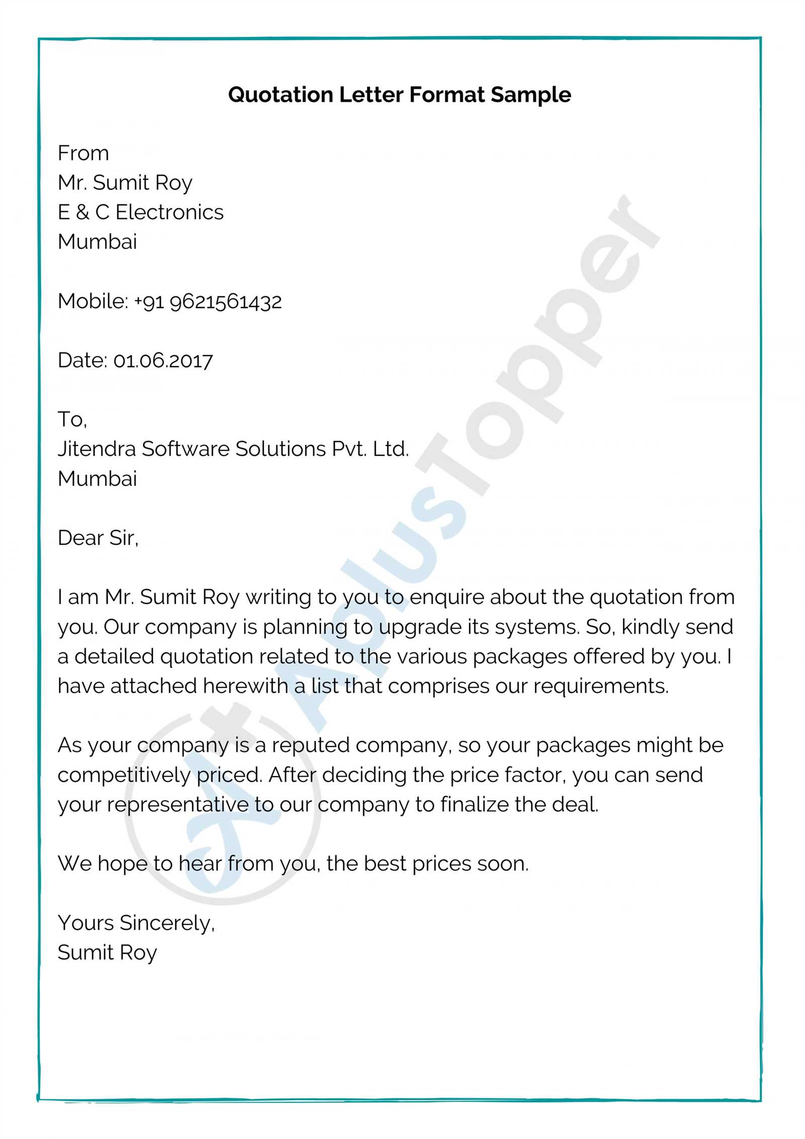 business quotation letter template