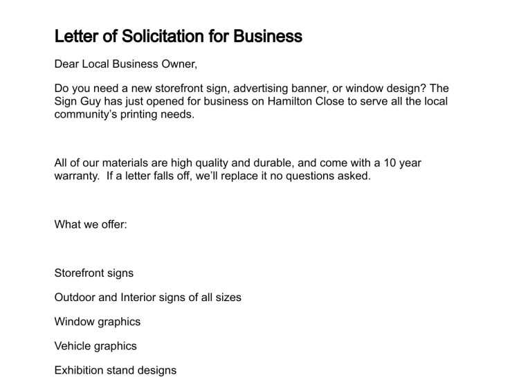 business solicitation letter template