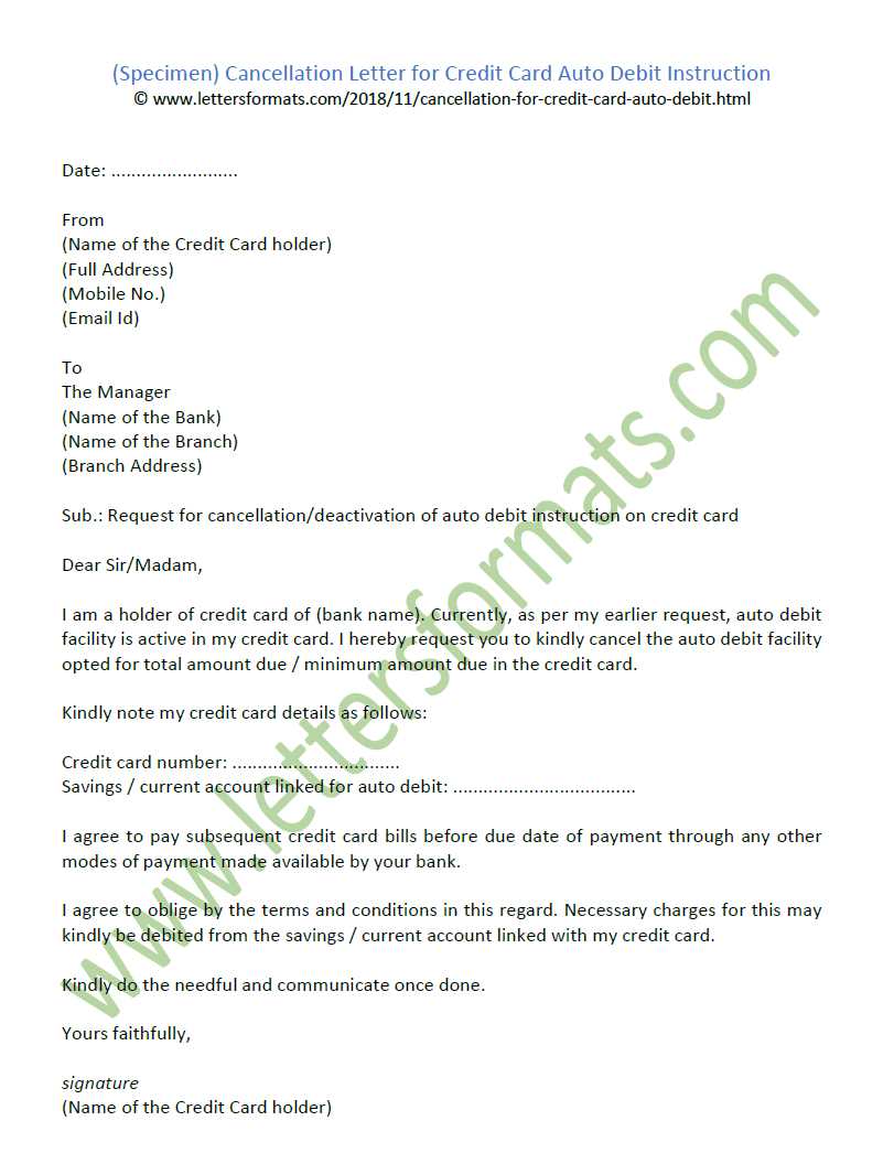 cancel credit card letter template