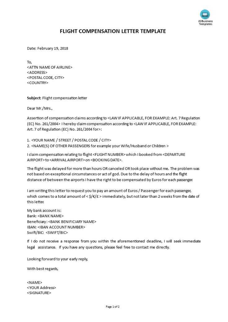 cancelled flight compensation letter template