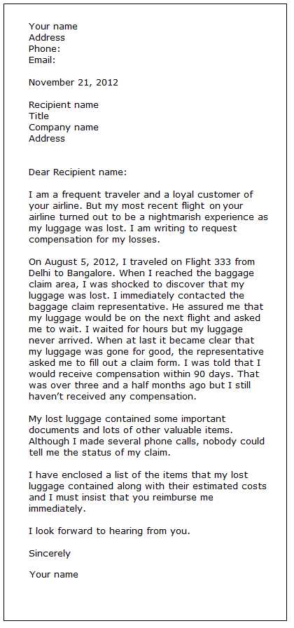 cancelled flight compensation letter template