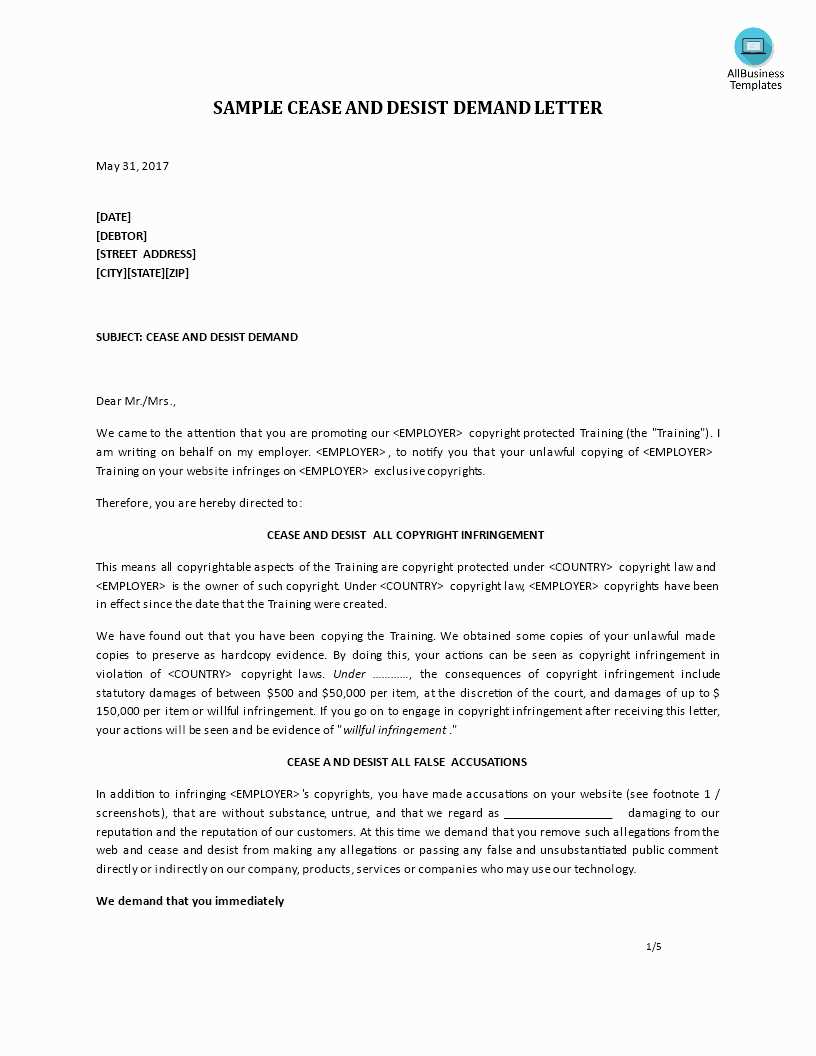 cease and desist defamation letter template