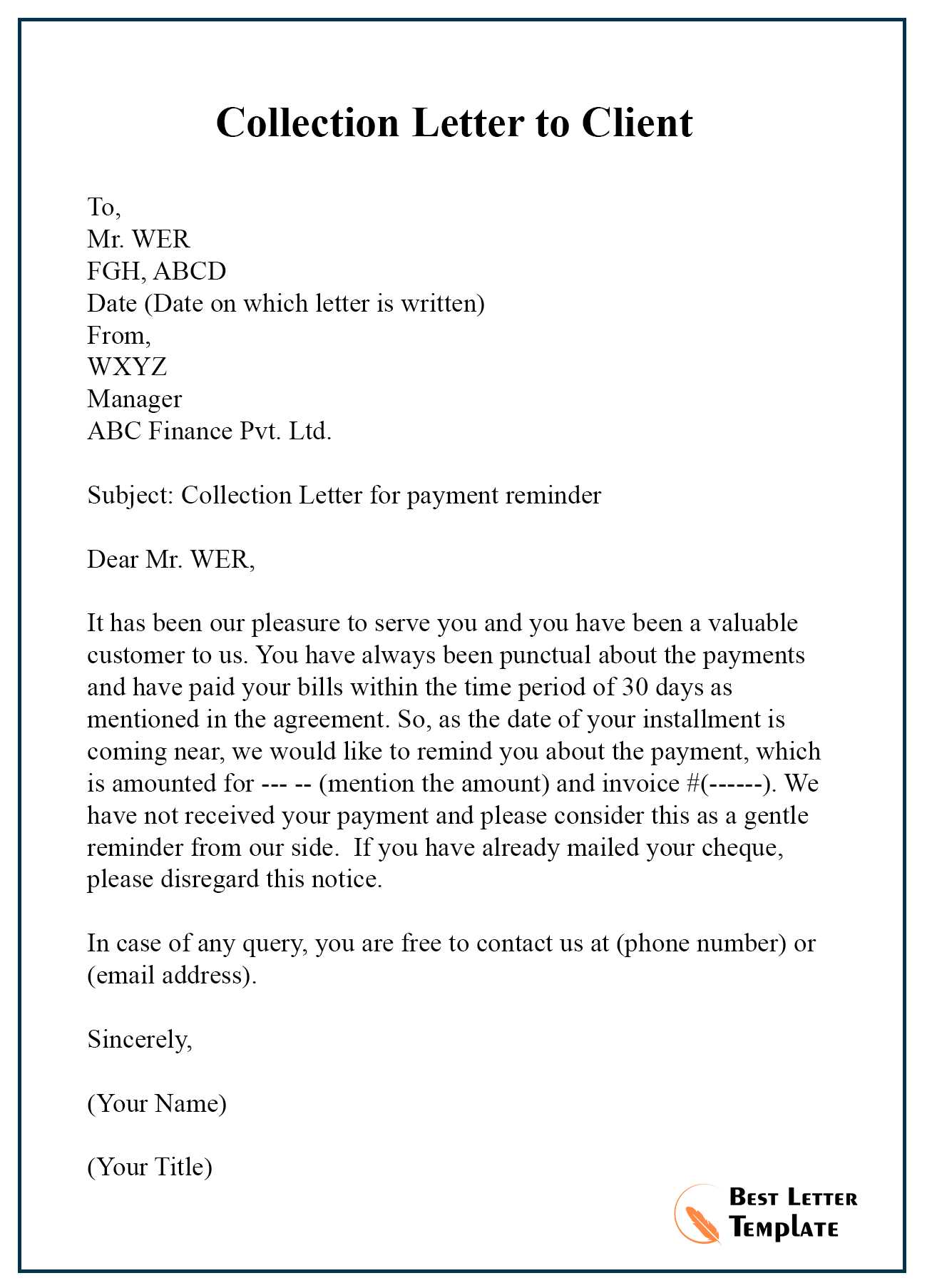 certified collection letter template