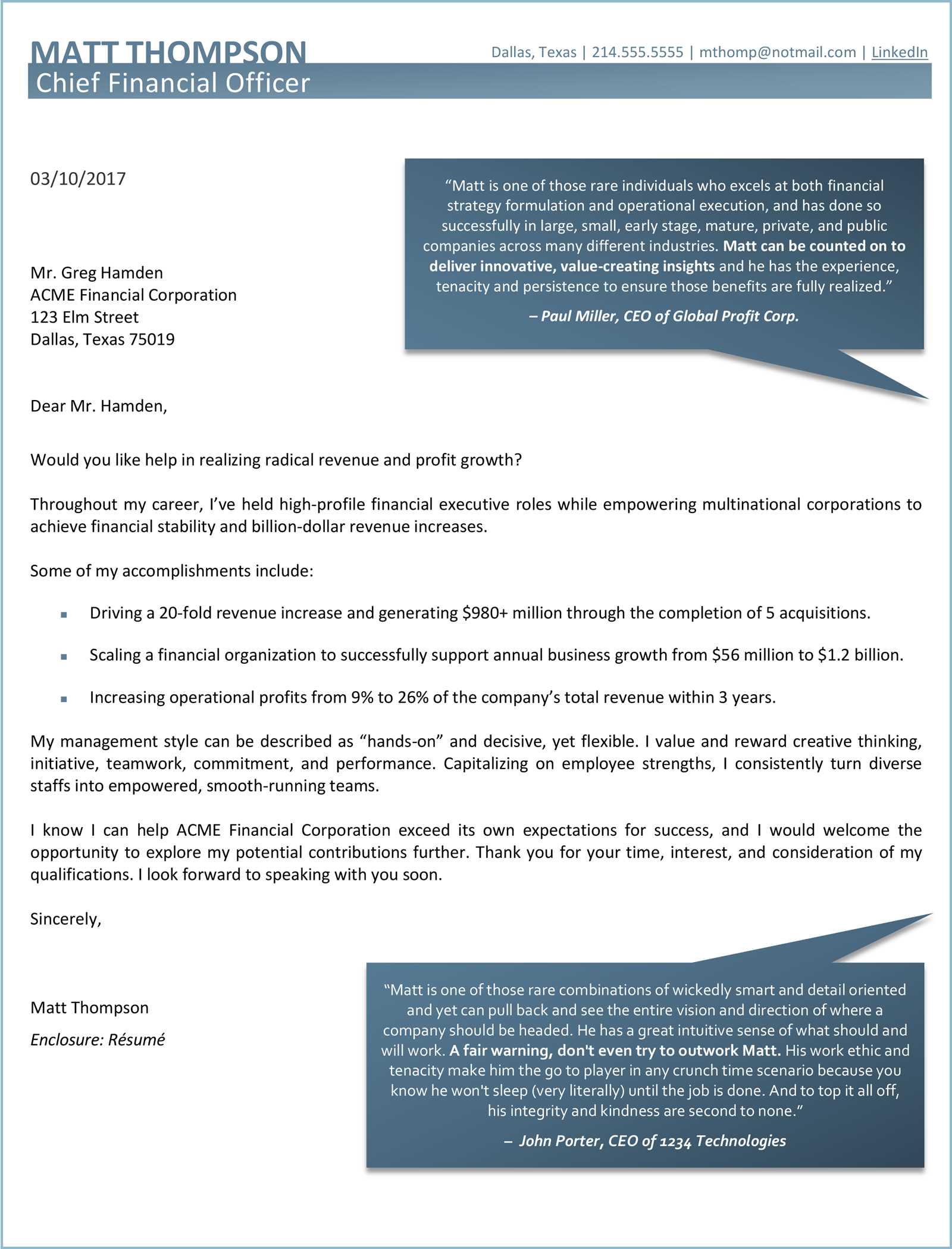 cfo cover letter template