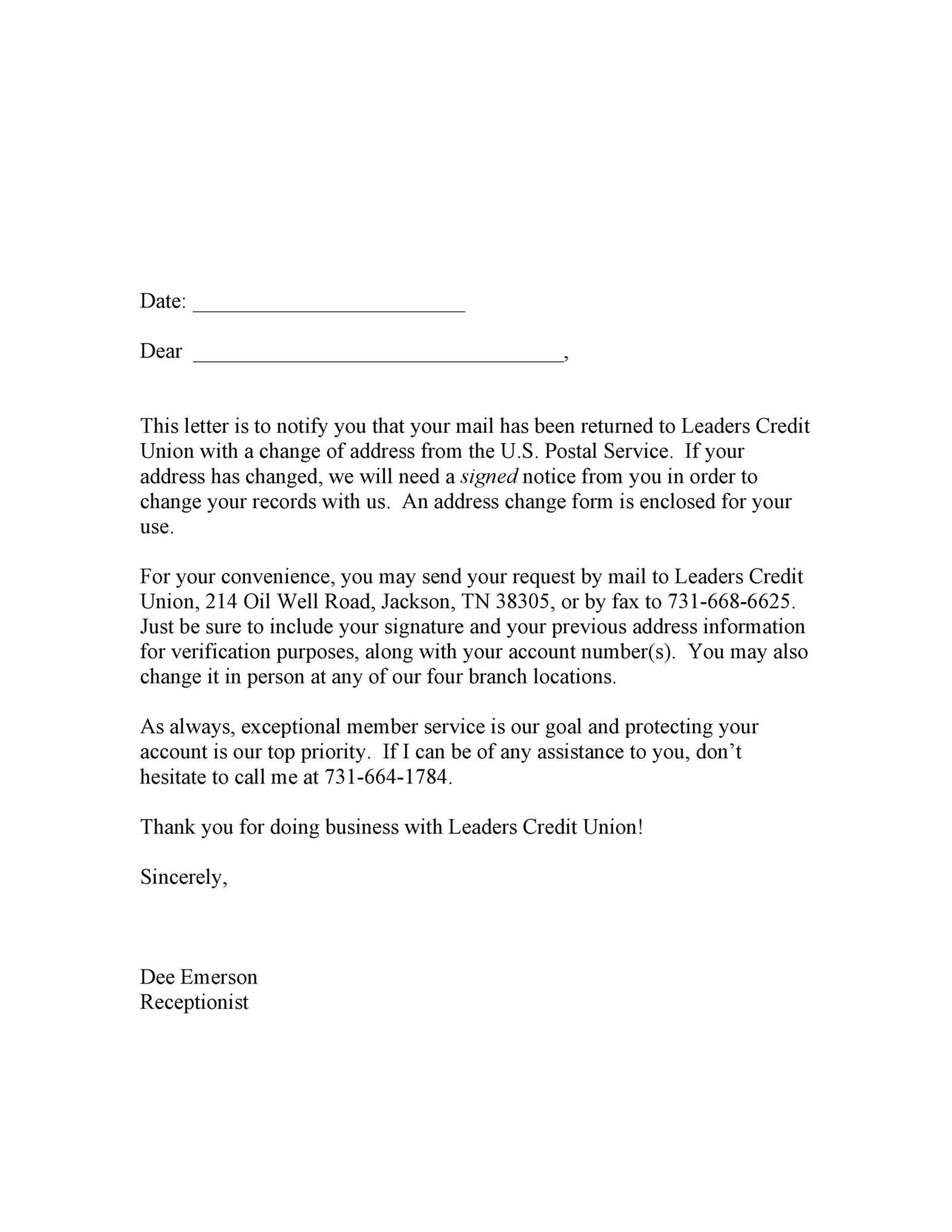 change of working hours letter template