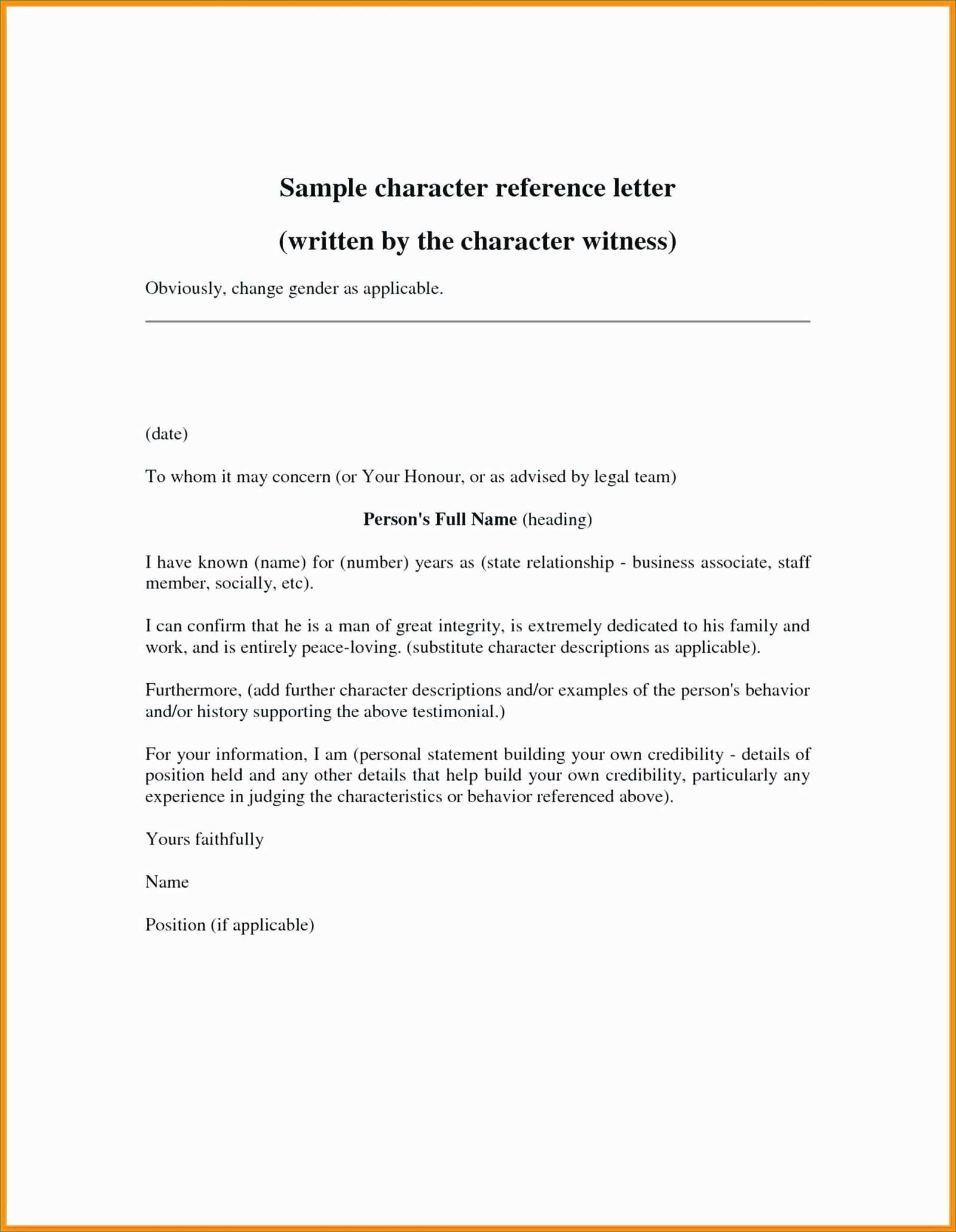 character letter for court template