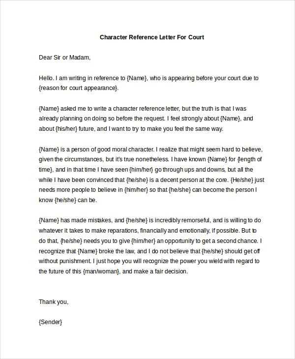 character reference letter for court template