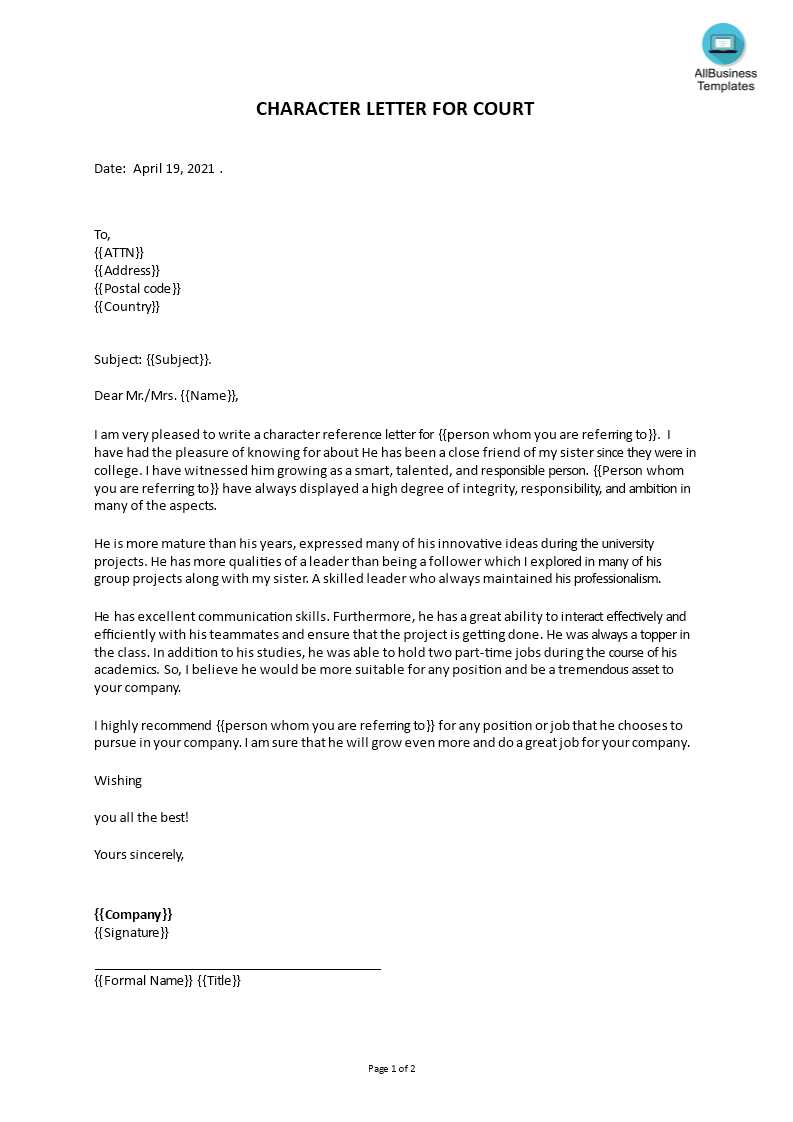 character reference letter for housing template