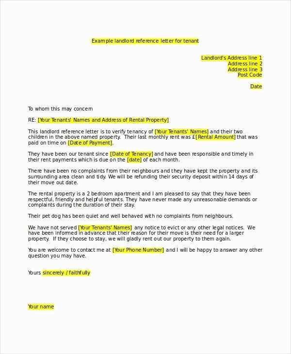 character reference letter for landlord template