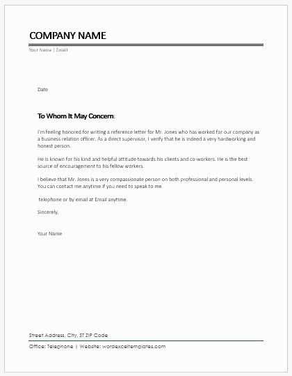 character reference letter template for coworker