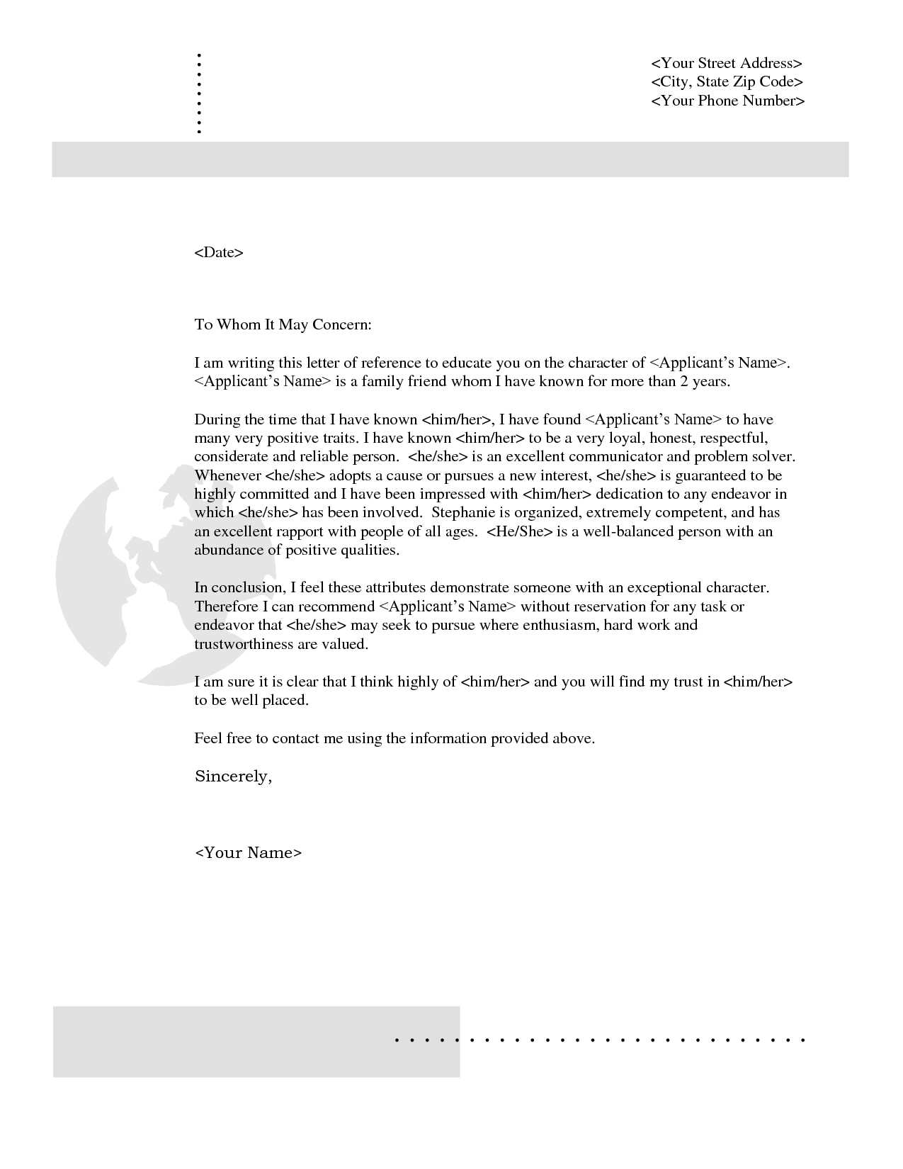 character witness letter template