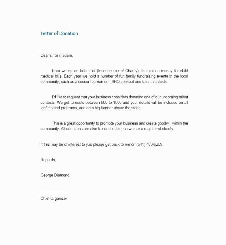 charity donation letter template