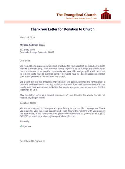 church donation letter template