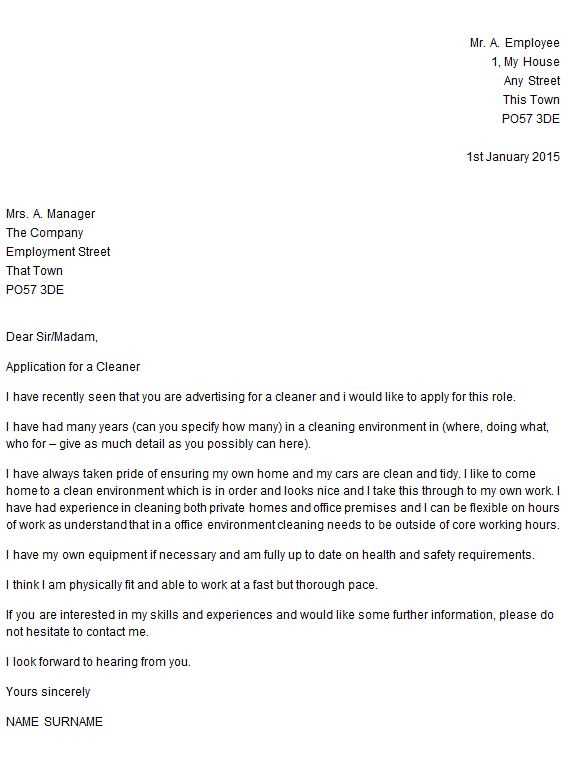 cleaning cover letter template