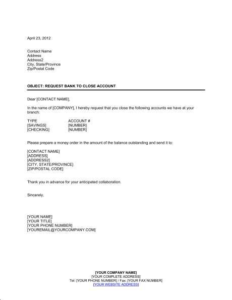 closing bank account template letter