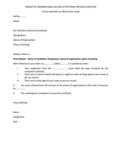 collateral release letter template