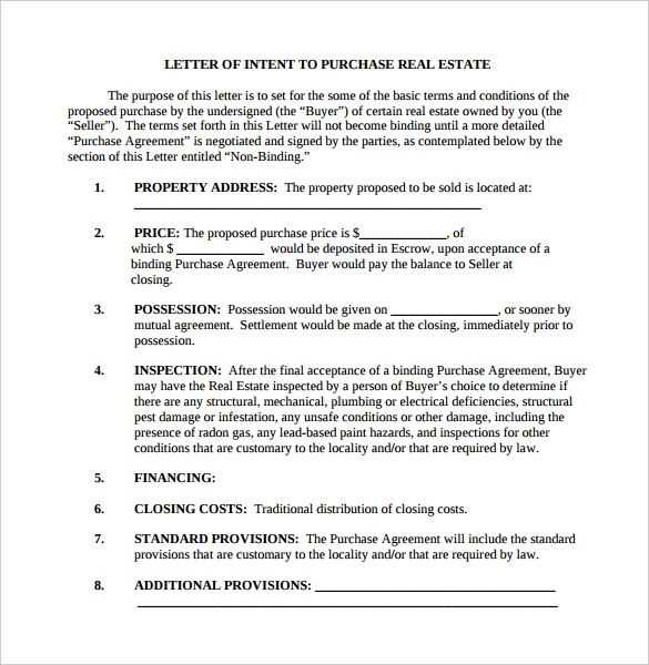 commercial letter of intent template