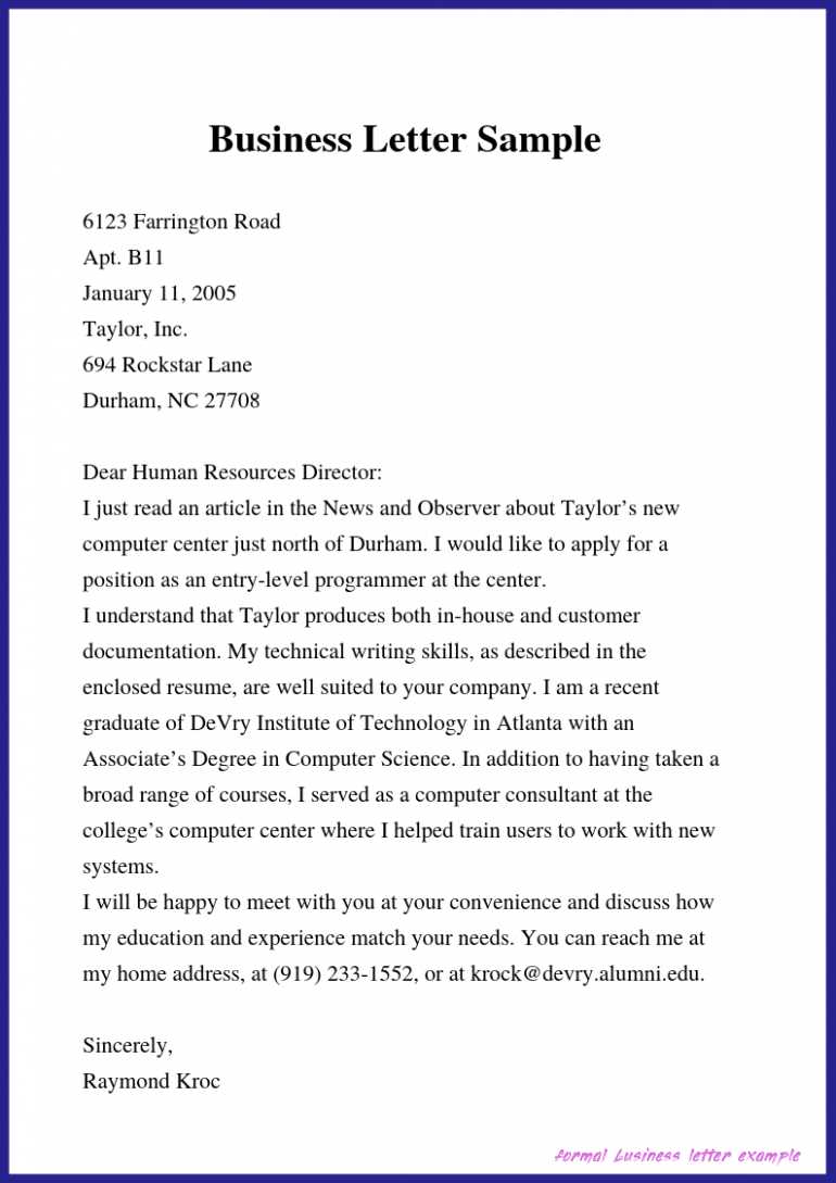 company formal letter template