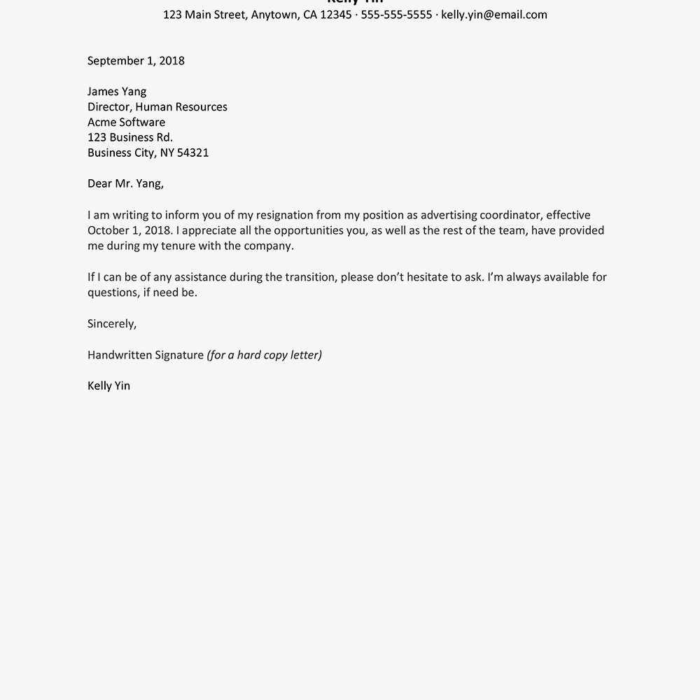 company resignation letter template