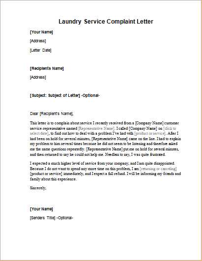 complaint for poor service letter template