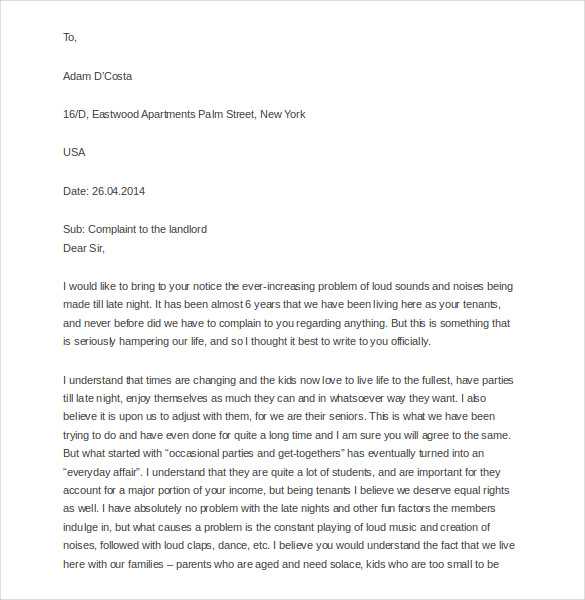 complaint letter to landlord template