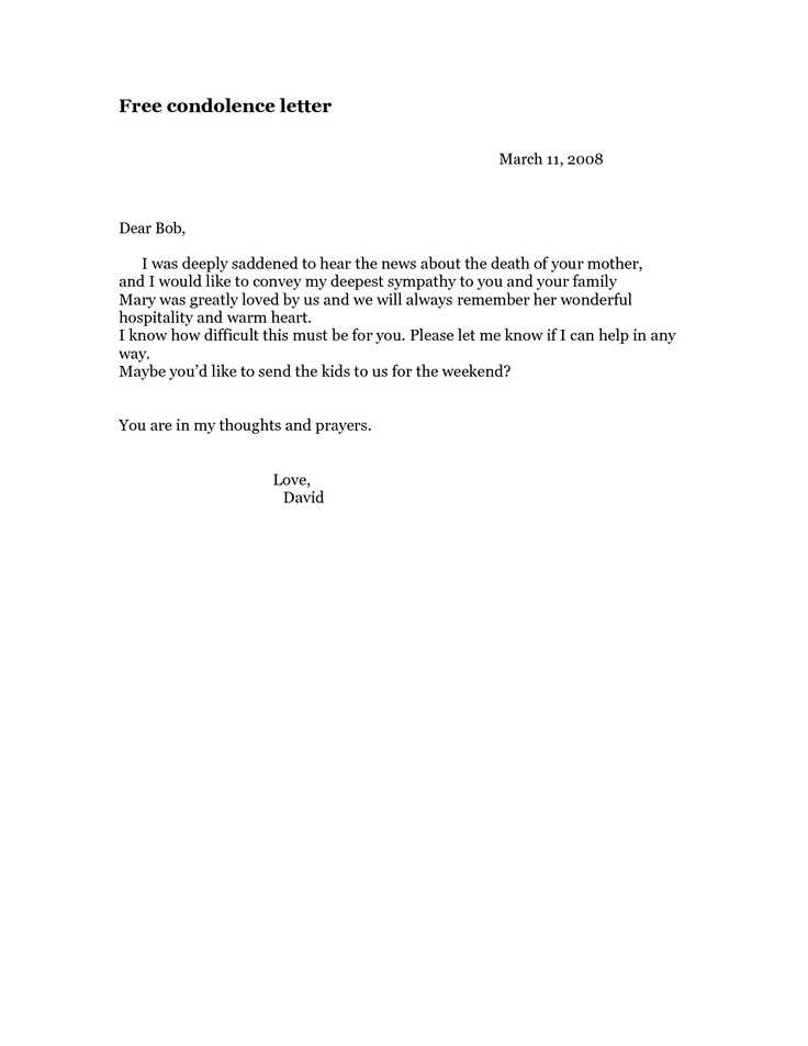 condolences letter template