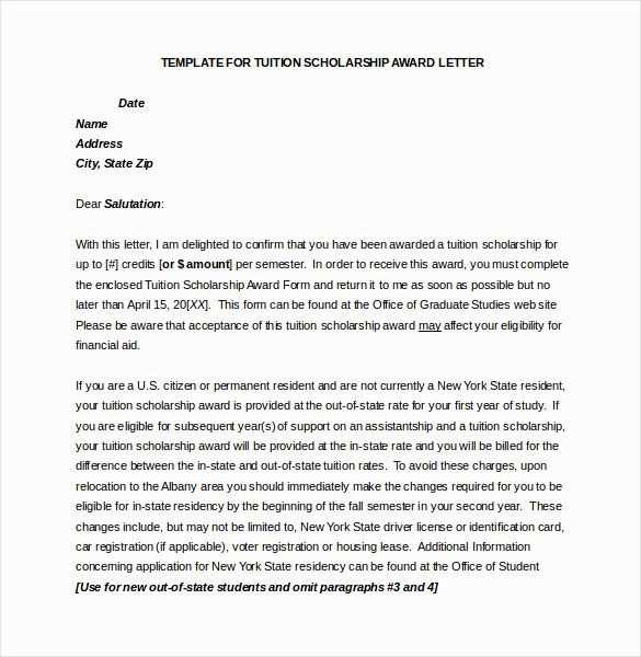 congratulations scholarship award letter template