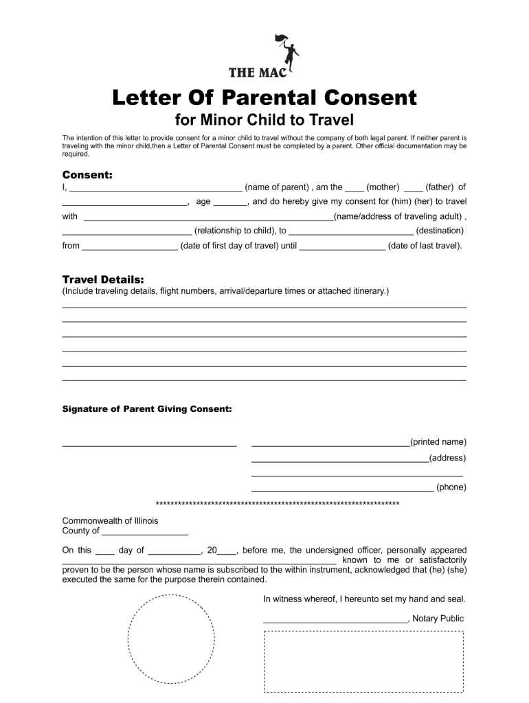 consent letter template for travelling