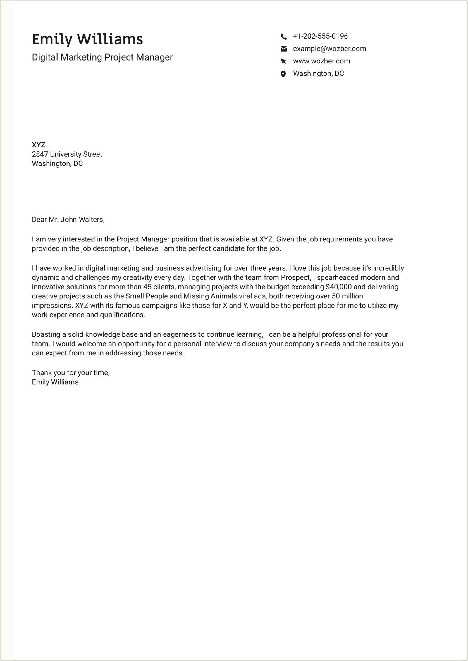 construction management cover letter template