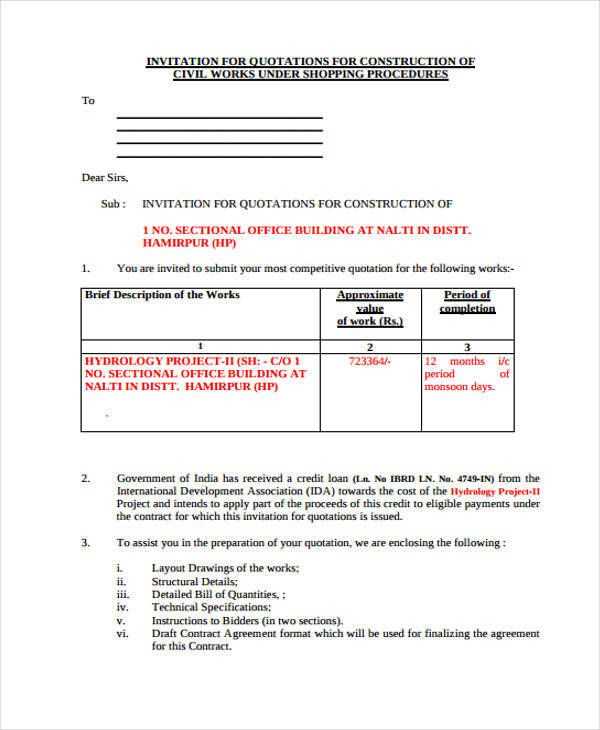 construction quotation letter template