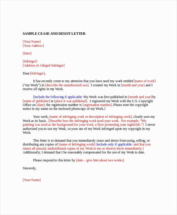 copyright infringement cease and desist letter template