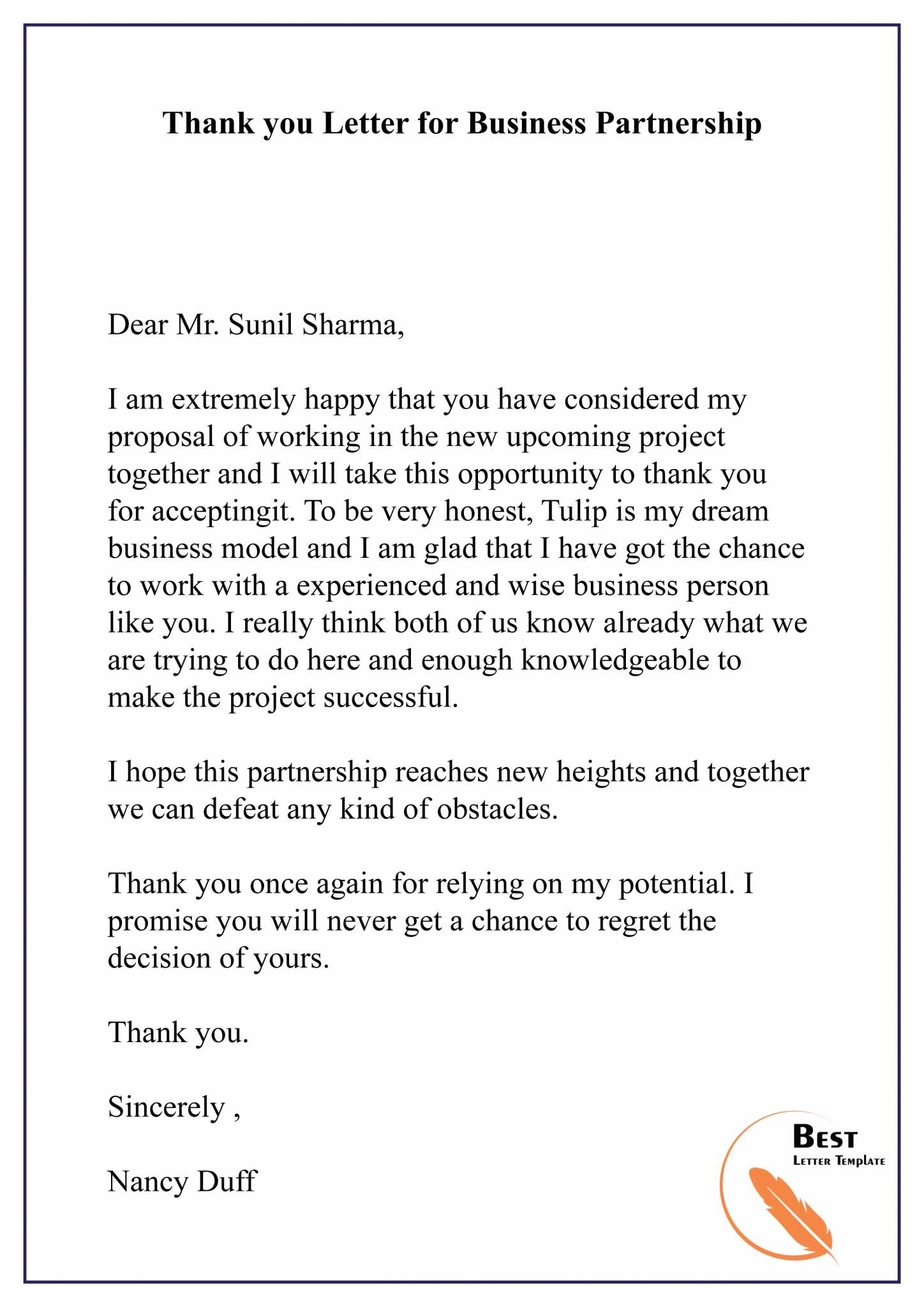 corporate thank you letter template