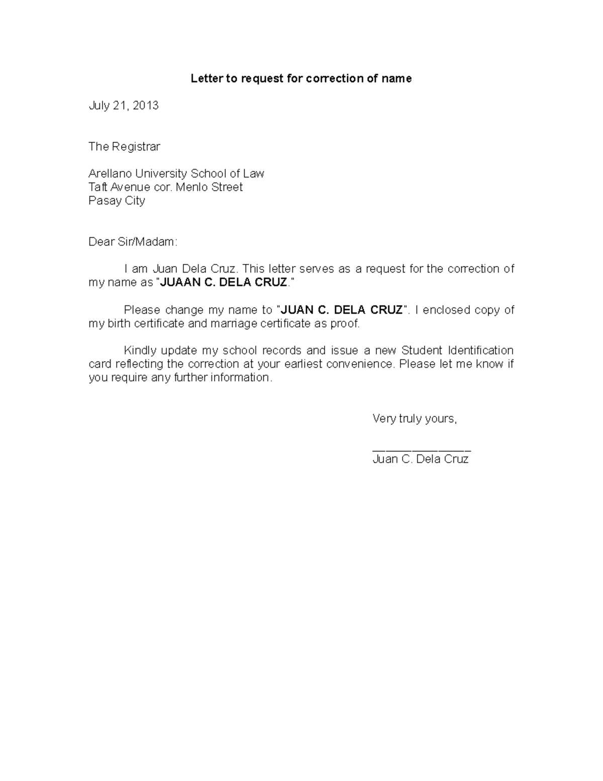 correction letter template