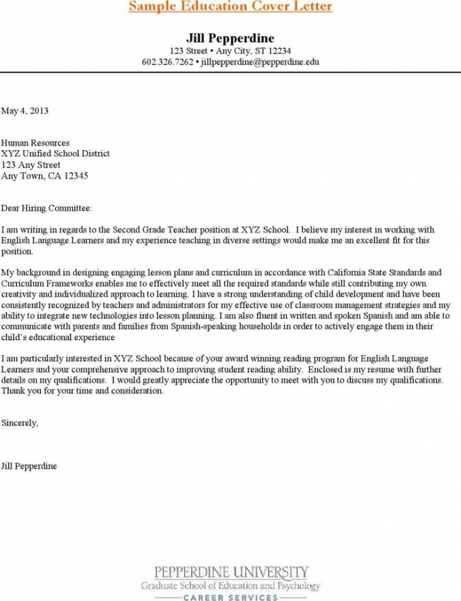 cover letter for teaching position template