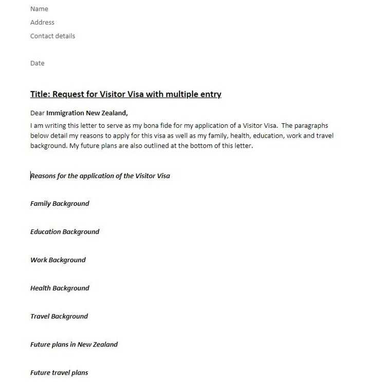 cover letter for visa application template