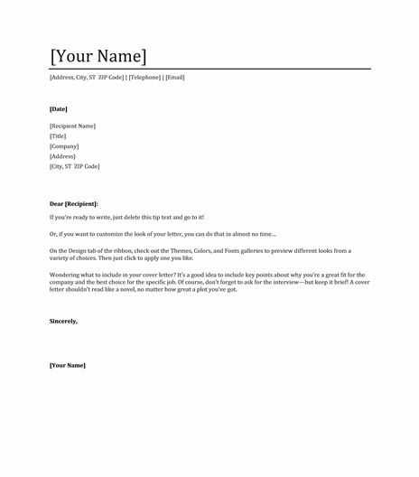 cover letter layout template