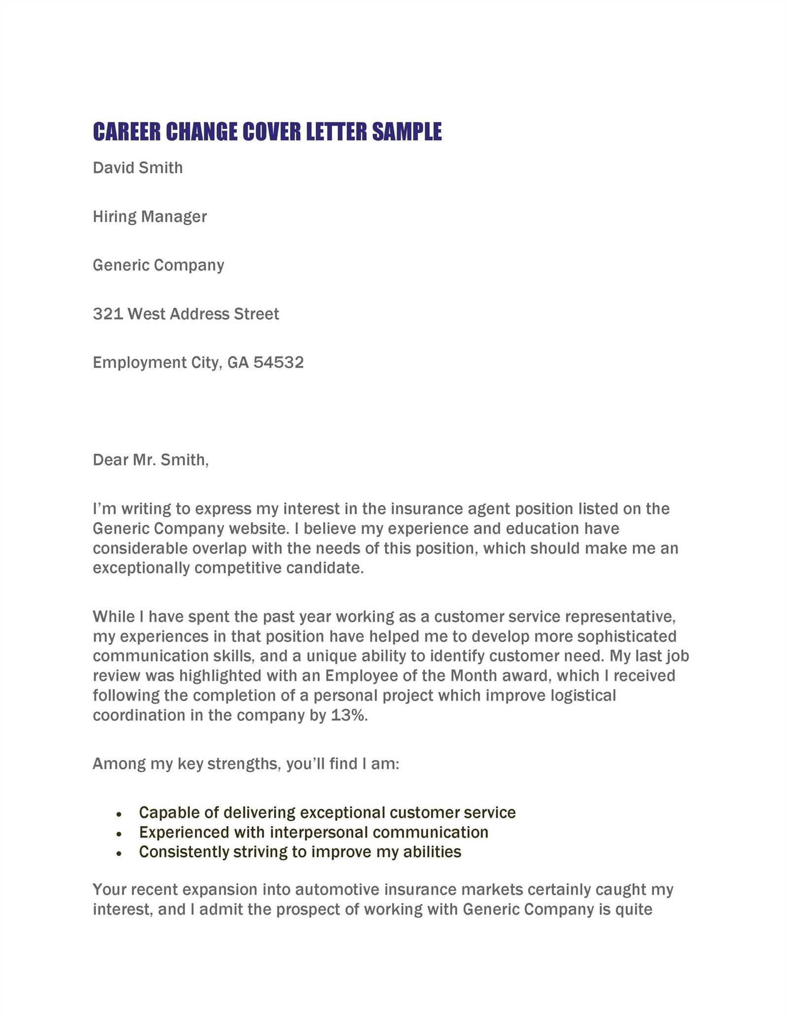 cover letter template change of career