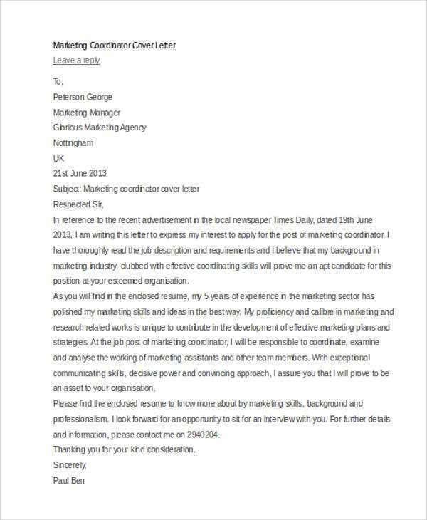 cover letter template digital marketing