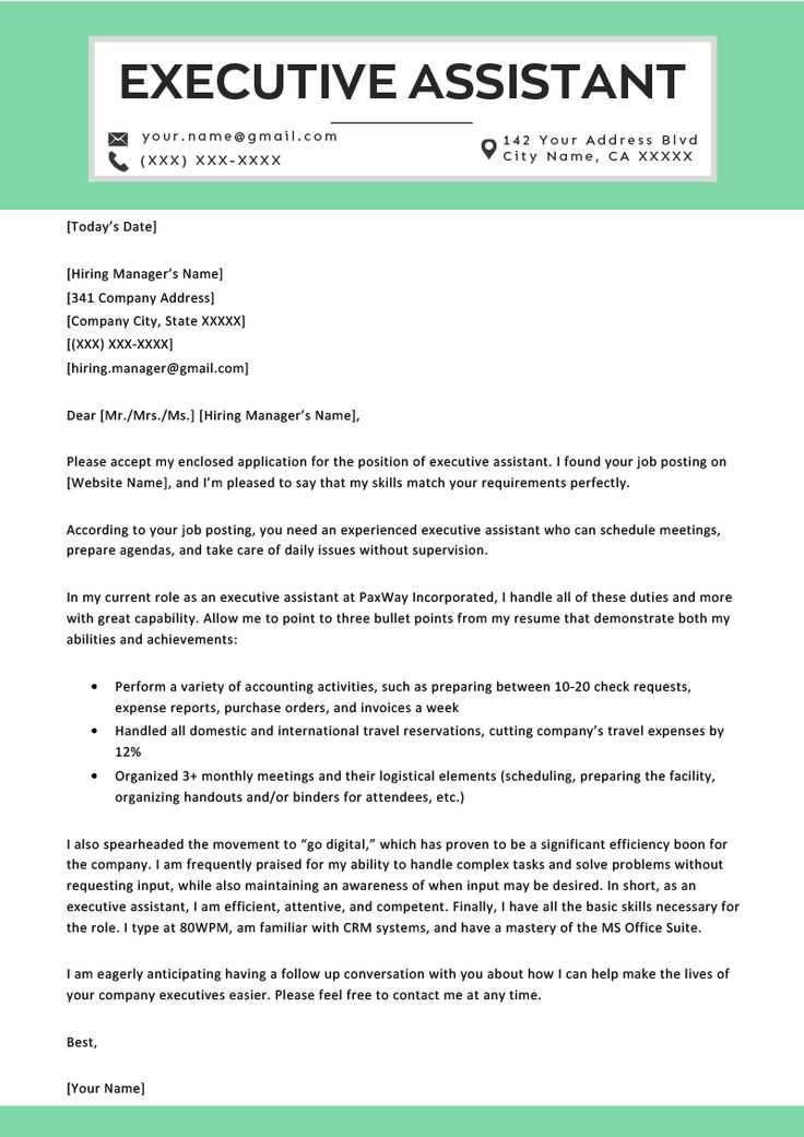 cover letter template executive assistant