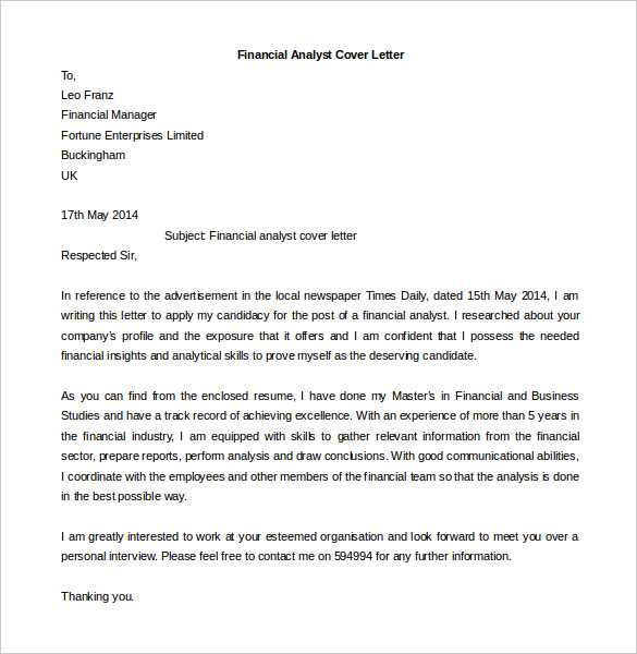 cover letter template finance