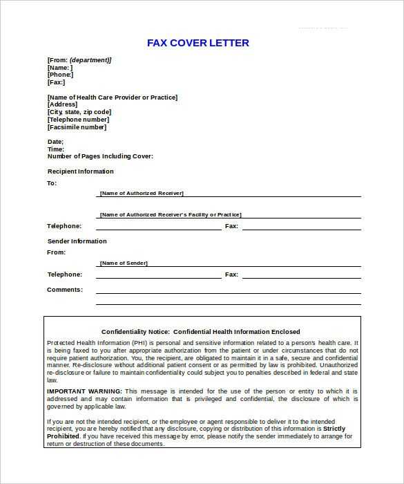 cover letter template for fax