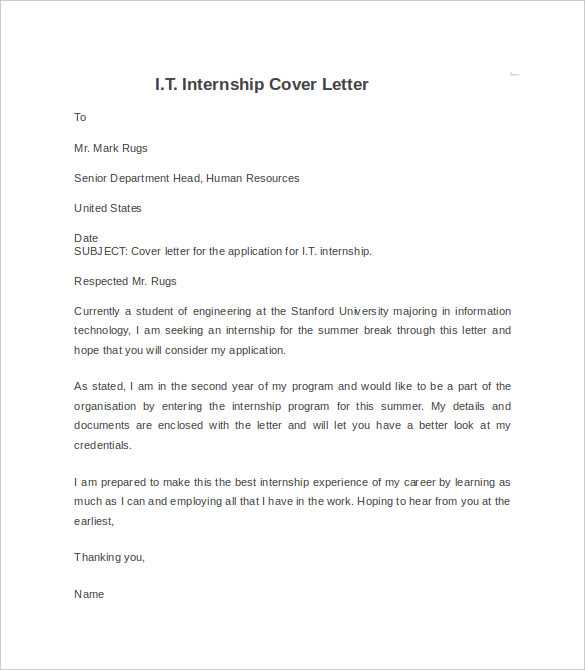 cover letter template for internship